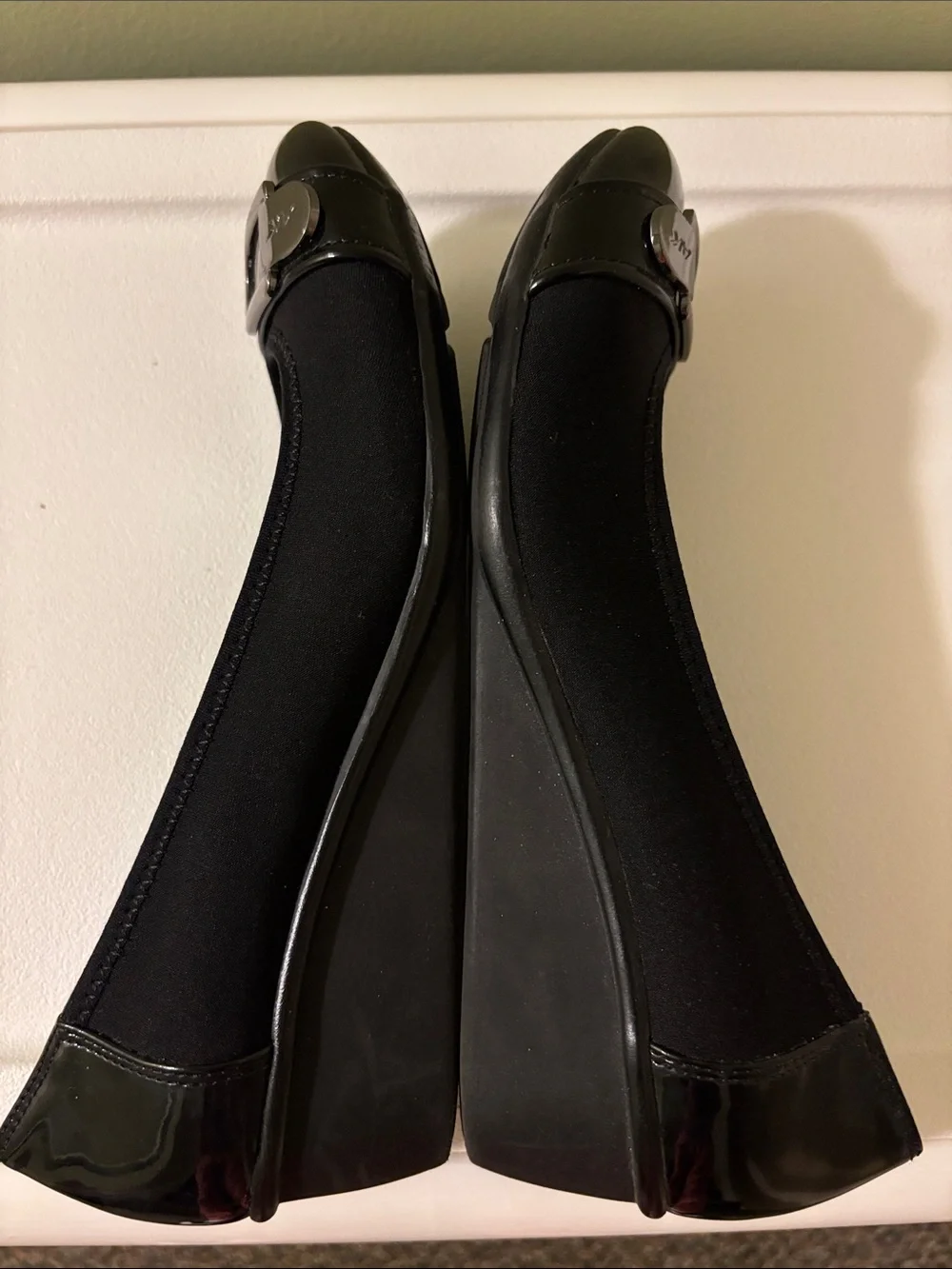 Anne Klein Sport Black Ballet Wedges with Silver Buckle